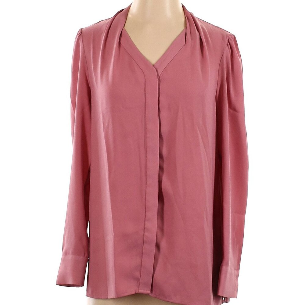 Tahari Long Sleeve Button Down Blouse in Makeup Pink